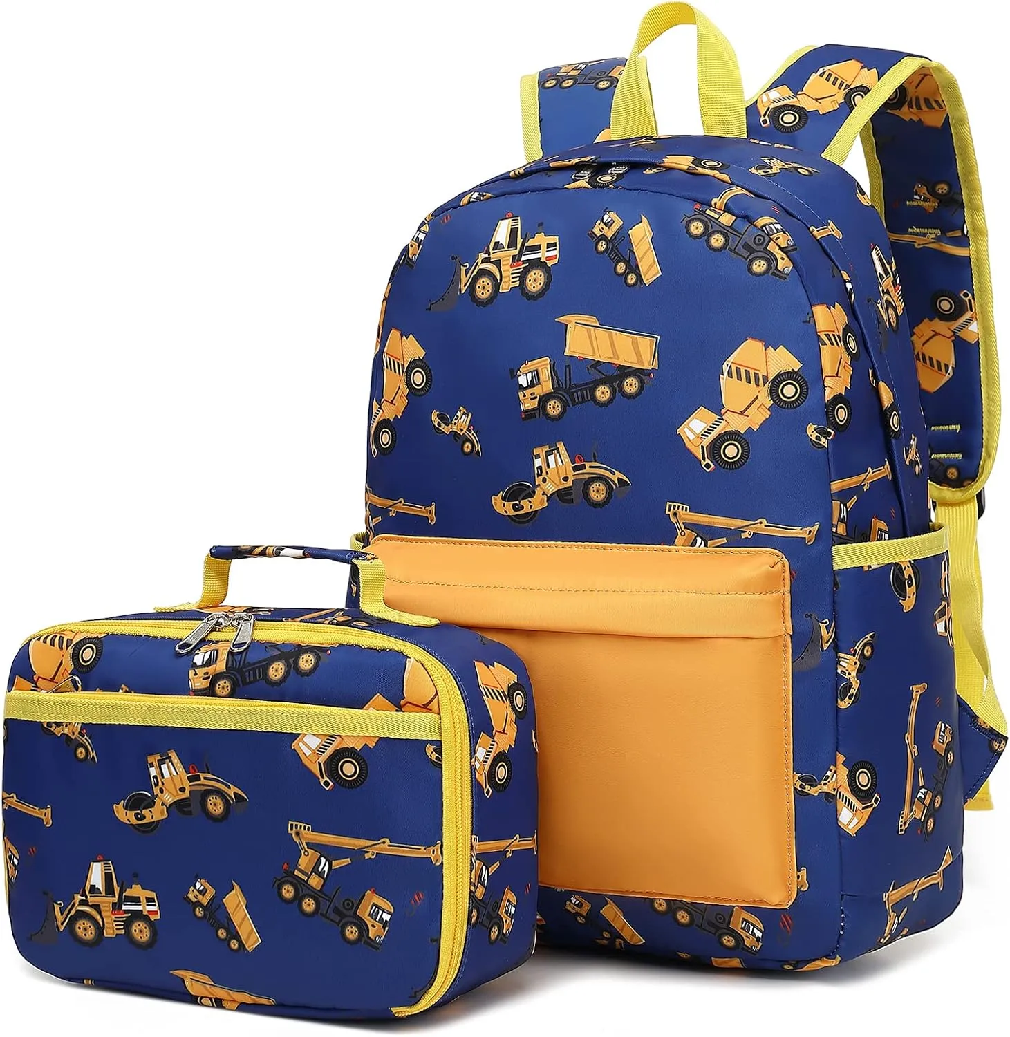 CAMTOP Backpack for Kids, Boys Preschool Backpack with Lunch Box Toddler Kindergarten Construction School Bookbag Set