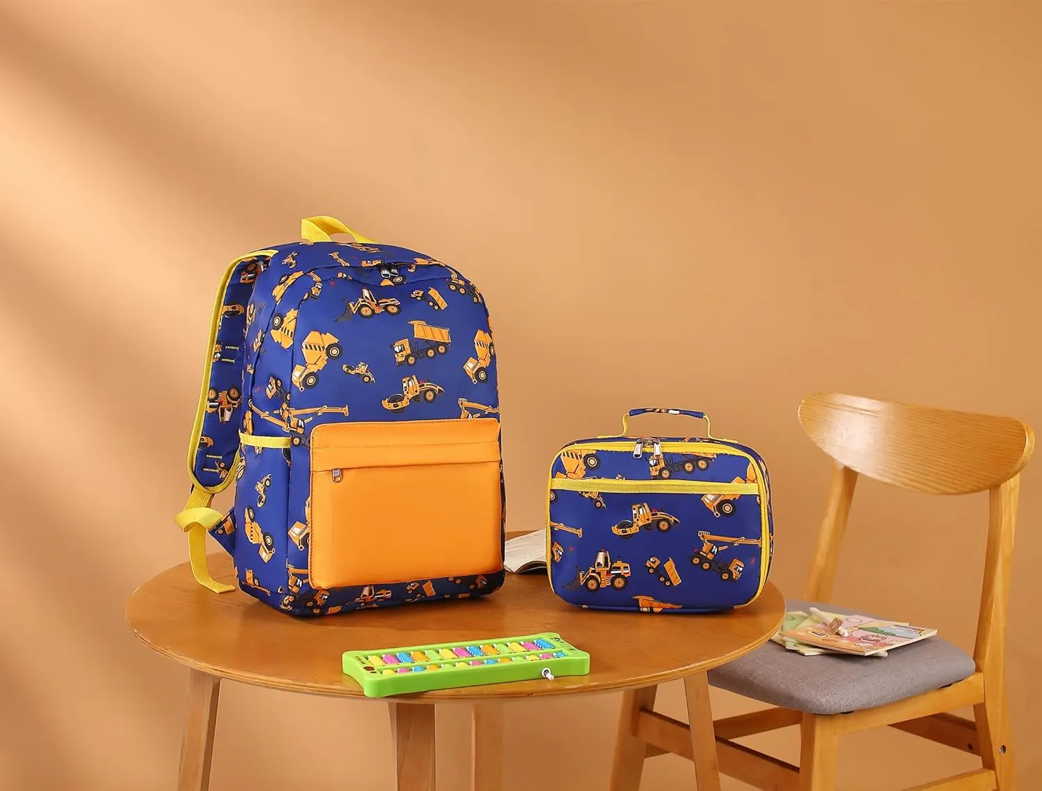 CAMTOP Backpack for Kids, Boys Preschool Backpack with Lunch Box Toddler Kindergarten Construction School Bookbag Set