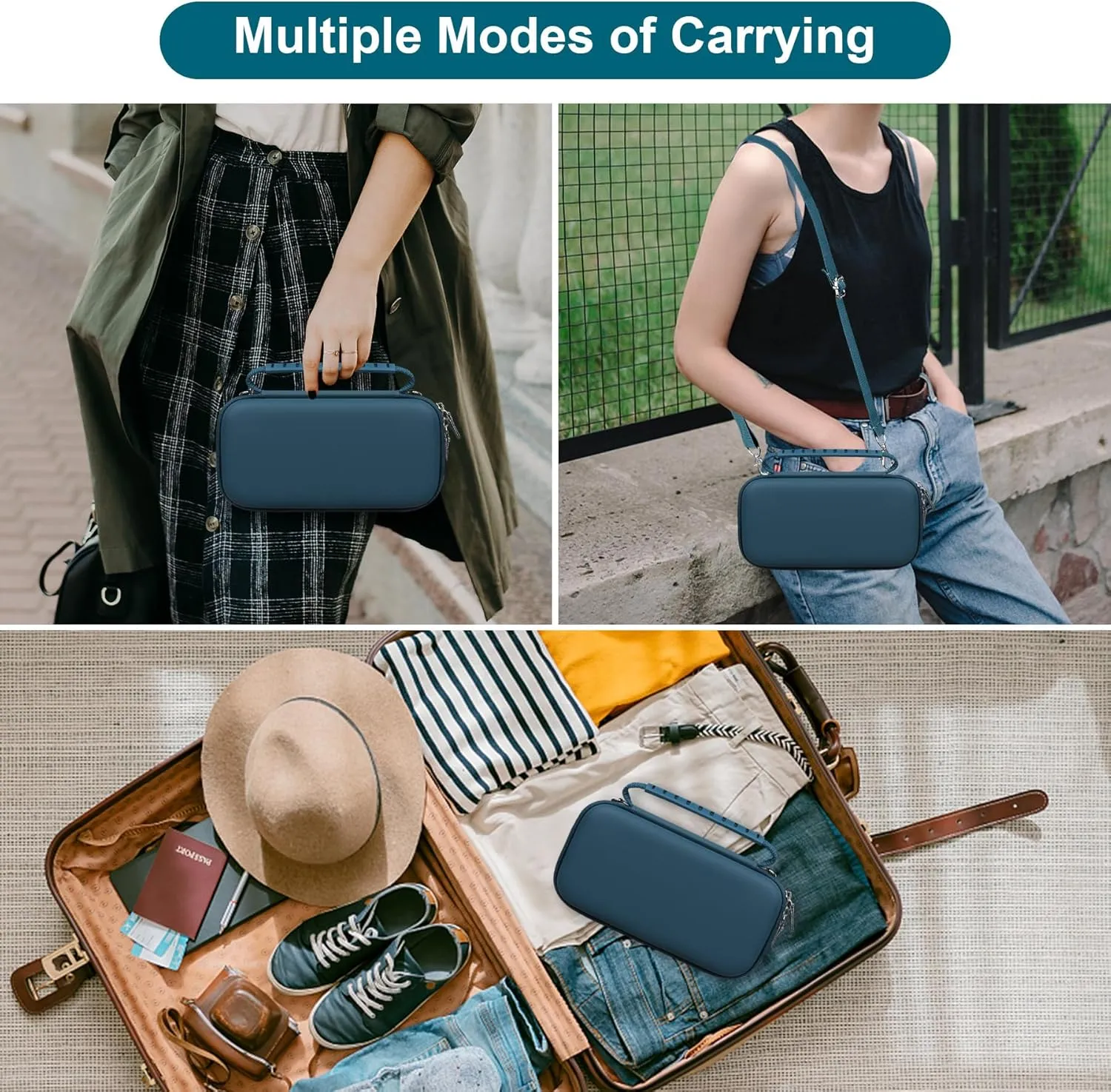 Canboc Carrying Case for Asthma Inhaler, Handheld Spacer for Adults and Kids, Mask, Inhaler Spacer Bag with Removable Shoulder Strap, Mesh Pocket fit Medicine or Essentials, Blue (Case Only)