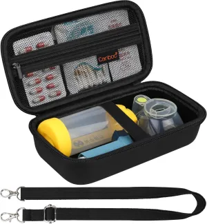 Canboc Carrying Case for Asthma Inhaler, Handheld Spacer for Adults, Mask, Inhaler Spacer Bag with Removable Shoulder Strap, Mesh Pocket fit Medicine or Other Essentials, Black (Case Only)