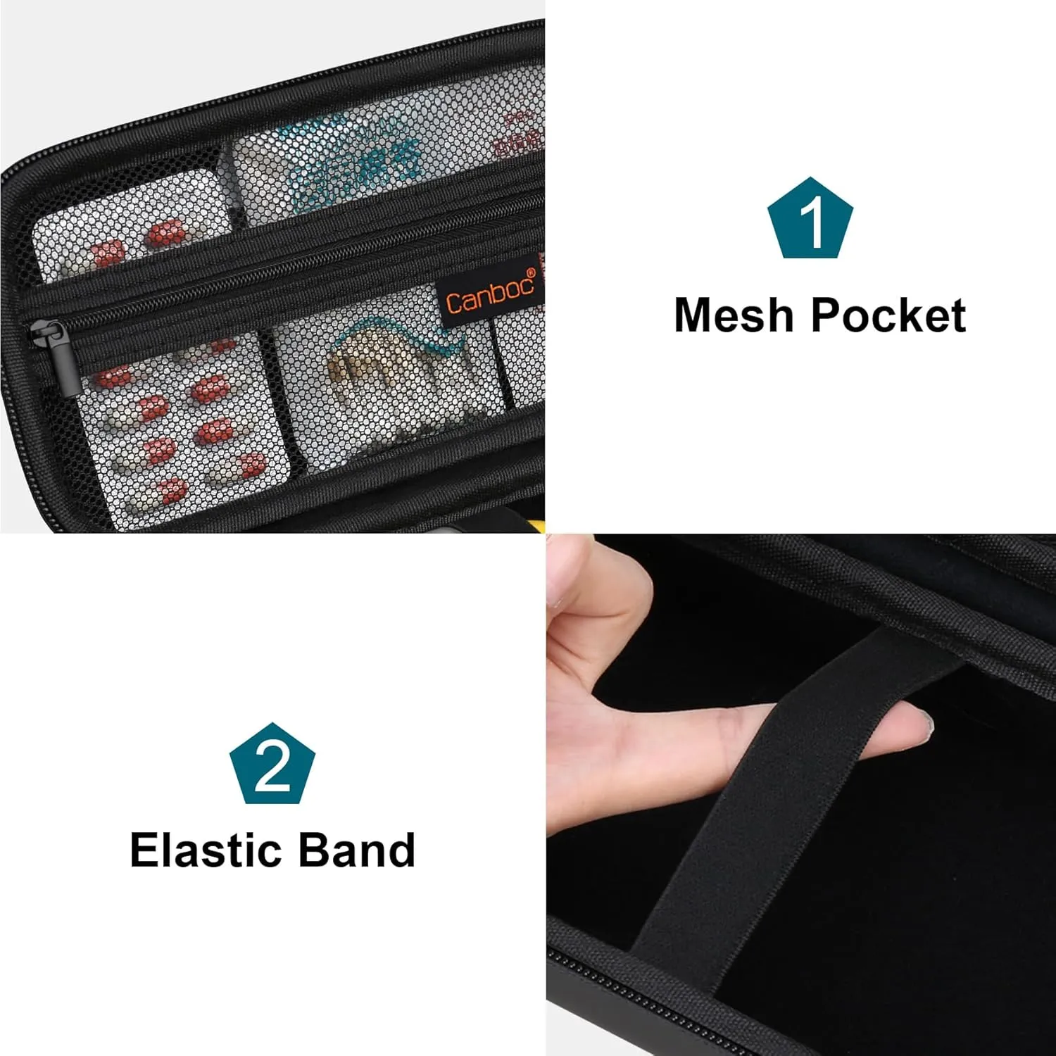 Canboc Carrying Case for Asthma Inhaler, Handheld Spacer for Adults, Mask, Inhaler Spacer Bag with Removable Shoulder Strap, Mesh Pocket fit Medicine or Other Essentials, Black (Case Only)