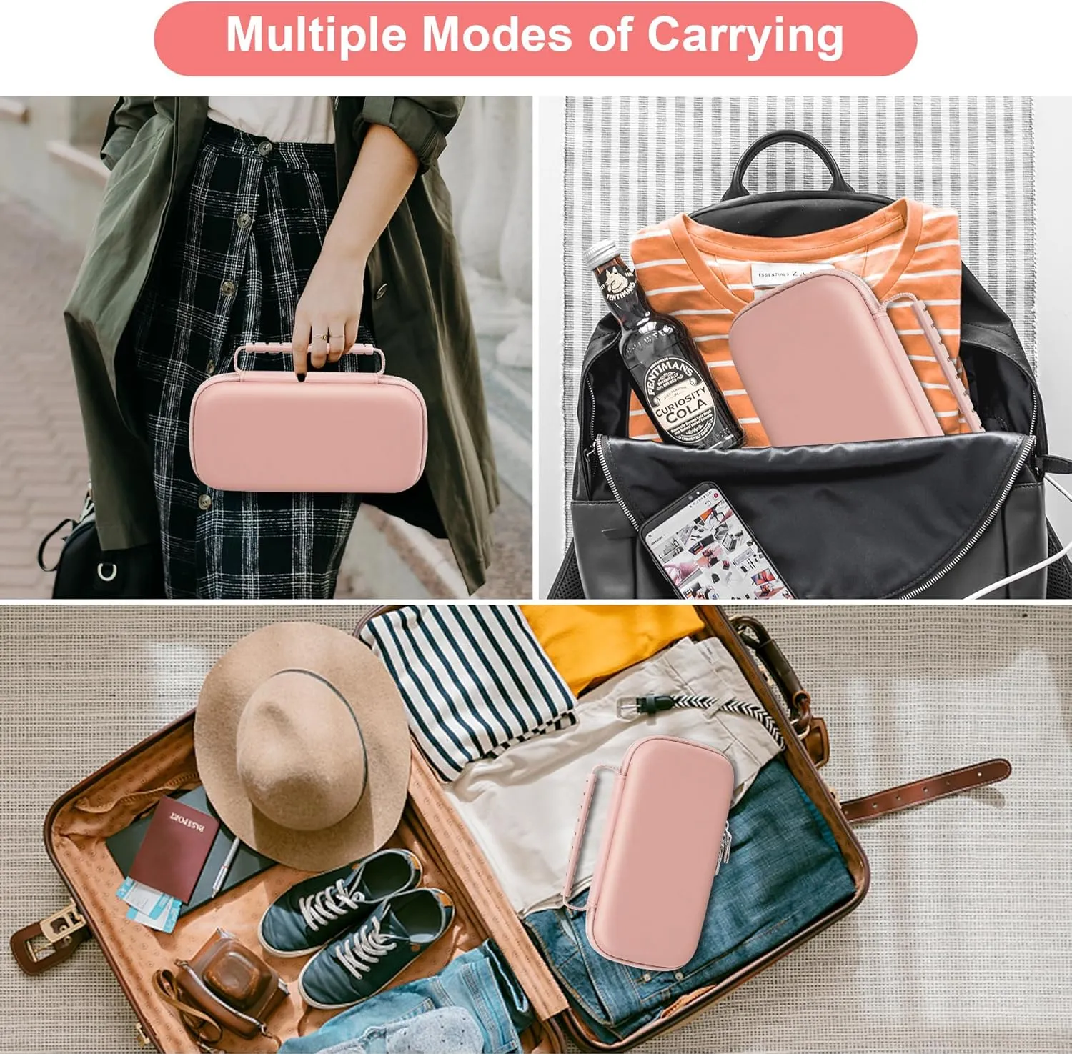 Canboc Travel Carrying Case for Asthma Inhaler, Handheld Spacer for Adults and Kids, Masks, Hard Inhaler Case with Mesh Pocket fit Medicine and Other Essentials, Rose Gold (CASE ONLY)