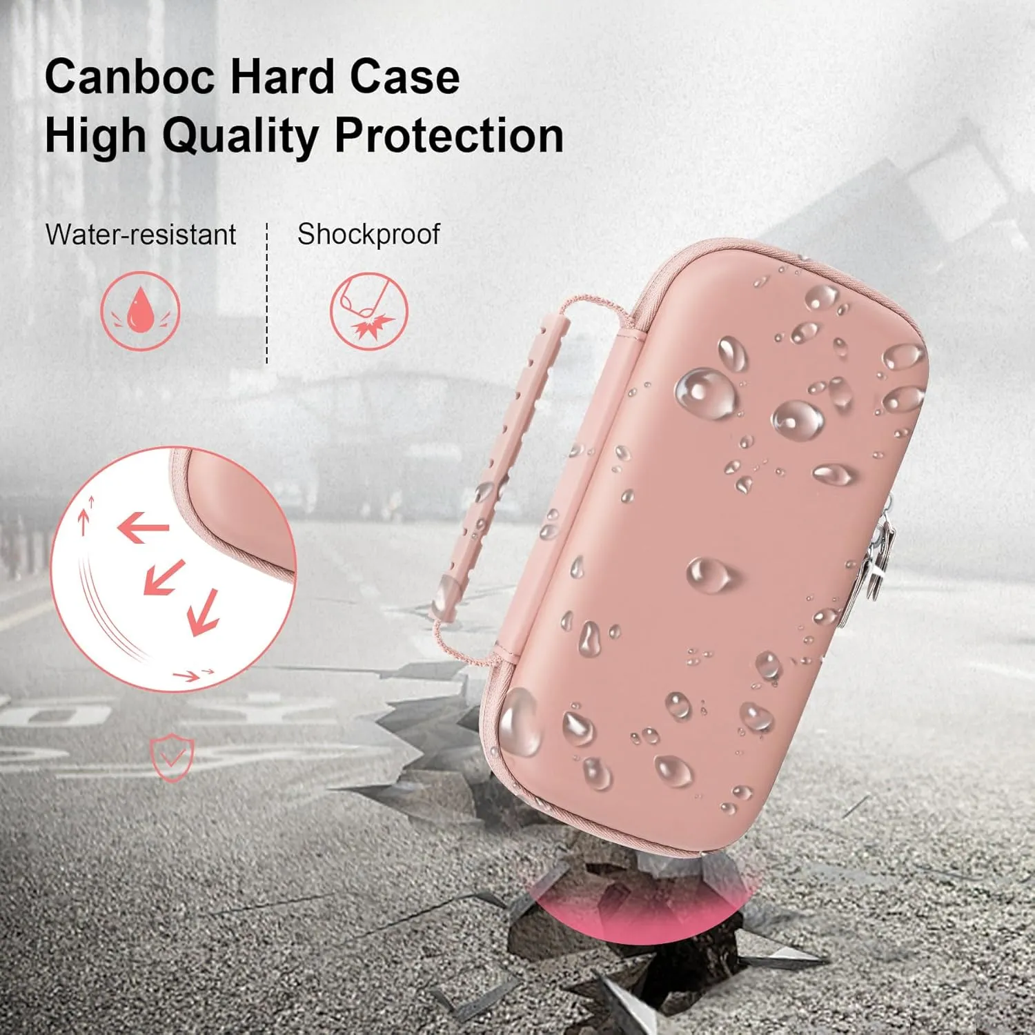 Canboc Travel Carrying Case for Asthma Inhaler, Handheld Spacer for Adults and Kids, Masks, Hard Inhaler Case with Mesh Pocket fit Medicine and Other Essentials, Rose Gold (CASE ONLY)
