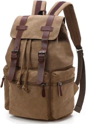 Canvas Laptop Backpack, Vintage Daypack for Men Women, Travel Rucksack Knapsack Work College Computer Bag Bookbag Fits 15.6 Inch Laptop, Brown