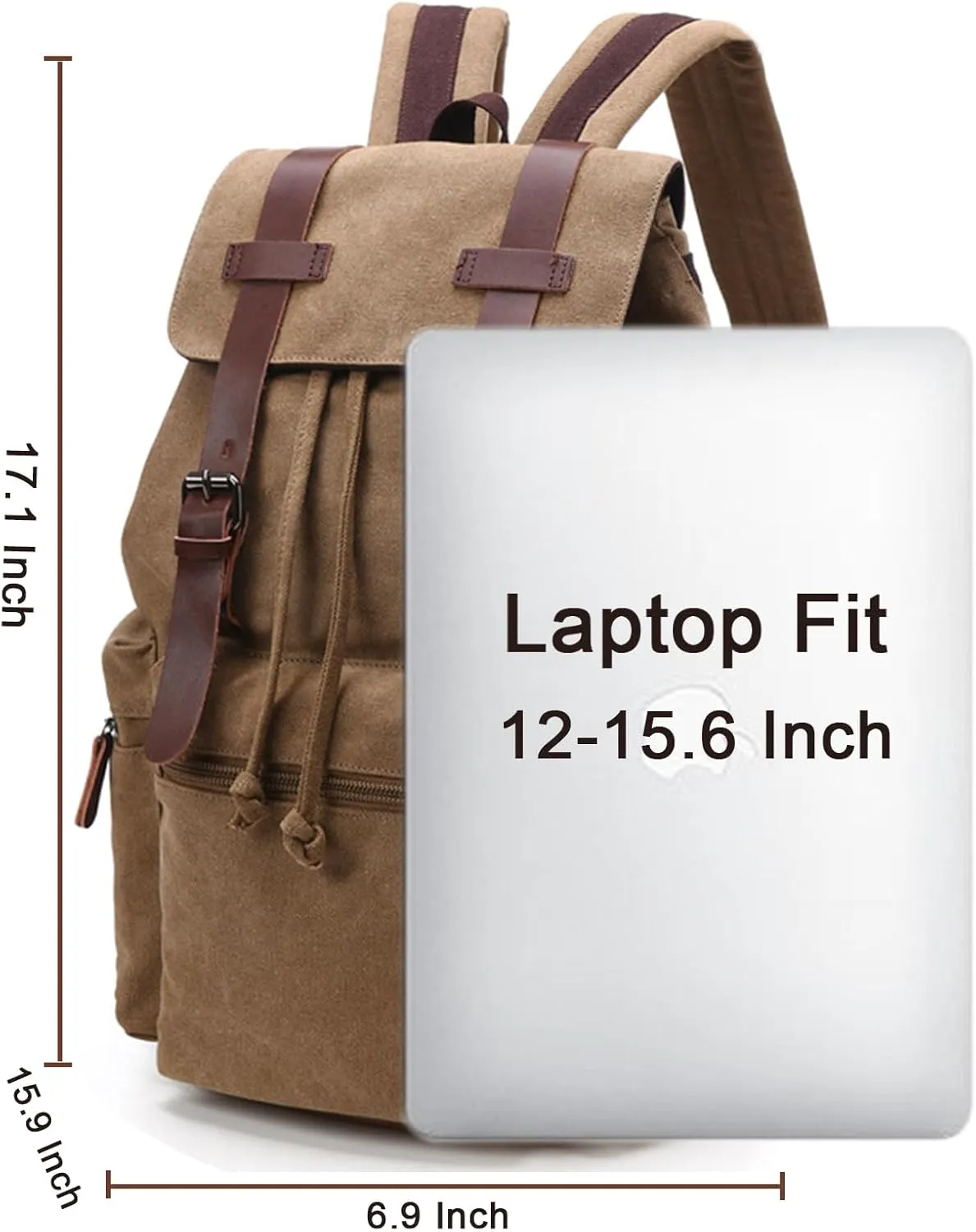 Canvas Laptop Backpack, Vintage Daypack for Men Women, Travel Rucksack Knapsack Work College Computer Bag Bookbag Fits 15.6 Inch Laptop, Brown