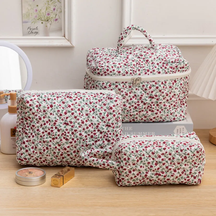 Capacity Korean Style Portable Mummy Floral Cosmetic Bags