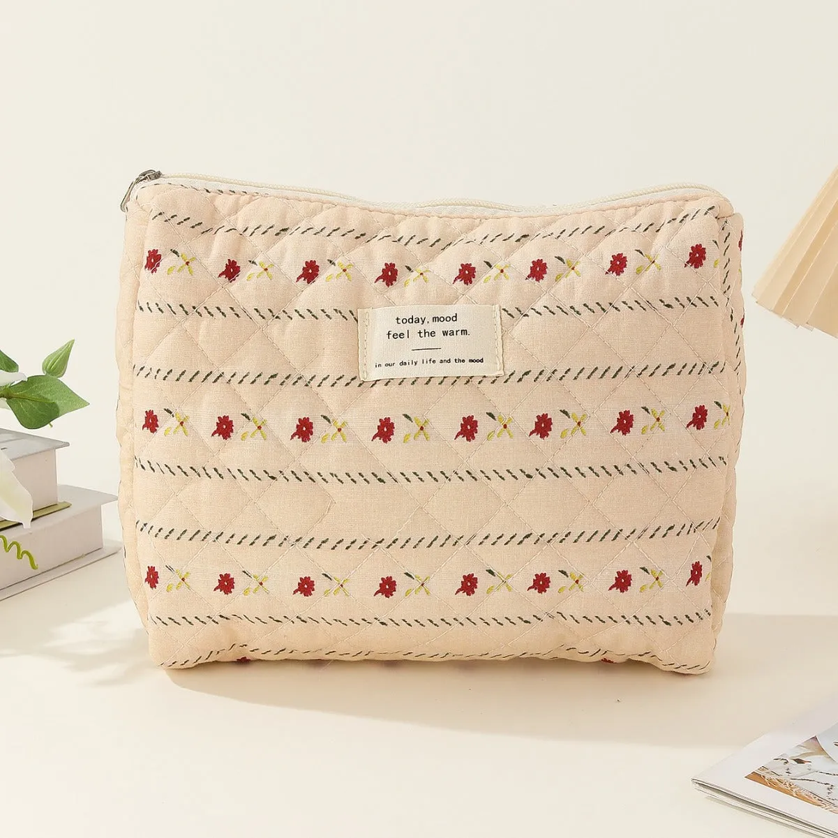 Capacity Liner Floral Storage Carrying Quilted Cosmetic Bags