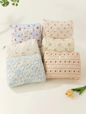 Capacity Liner Floral Storage Carrying Quilted Cosmetic Bags