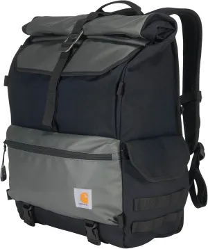 Carhartt 40L Nylon Roll Top Backpack, Heavy-Duty Water-Resistant Material W/ 17" Laptop Sleeve, Black, One Size