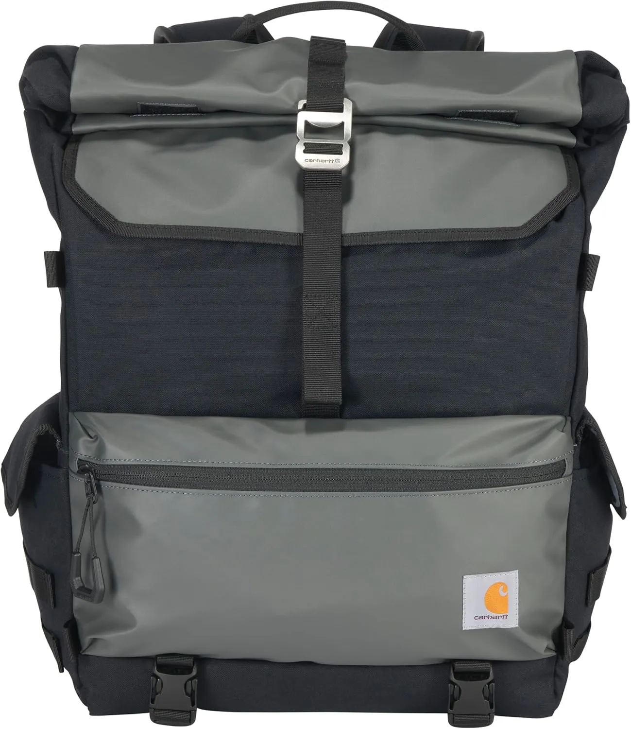 Carhartt 40L Nylon Roll Top Backpack, Heavy-Duty Water-Resistant Material W/ 17" Laptop Sleeve, Black, One Size