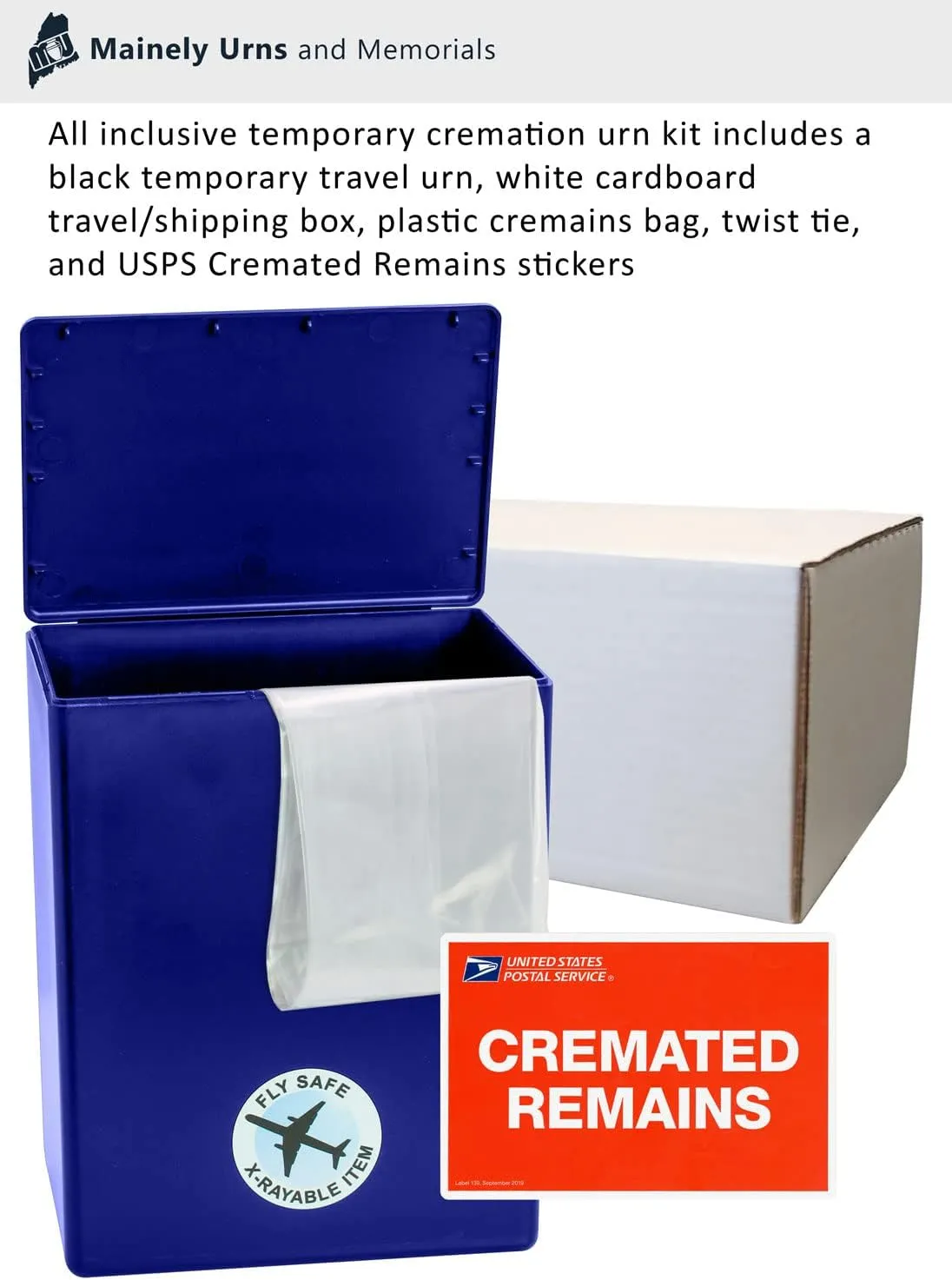 CarrySafe TSA-Approved Travel Urn Kit – Personalized Temporary Cremation Urn for Human Ashes – Airline Friendly, 200 Cu in, Blue Plastic with Travel Box