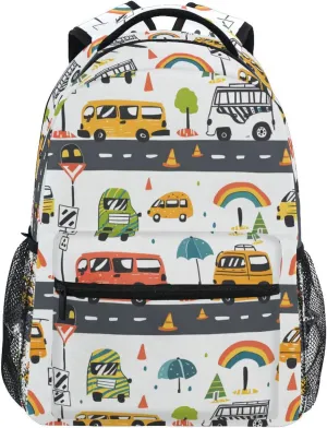 Cars Buses and Road Backpack 3rd 4th 5th Grade School Bookbag Travel Laptop Daypack Bag Purse for Boys Girls Teens