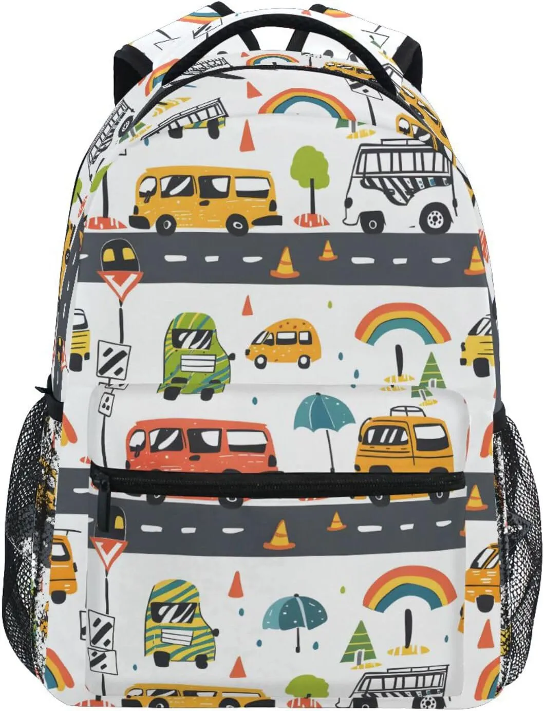 Cars Buses and Road Backpack 3rd 4th 5th Grade School Bookbag Travel Laptop Daypack Bag Purse for Boys Girls Teens
