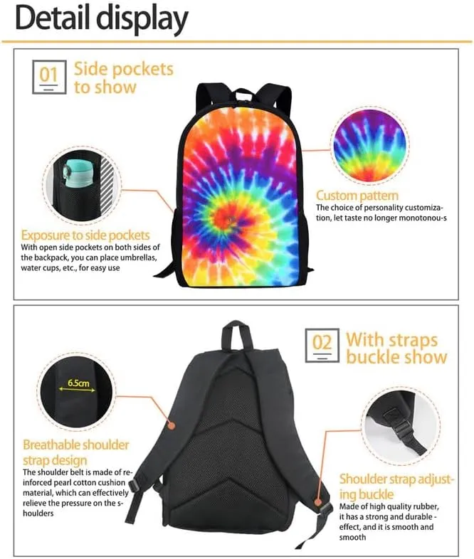 Cartoon Triceratops Watercolor Painting 3 Pcs Backpack Set for Roaring Dinosaur Back to School Bookbag Teen Boys Shoulder School Bags Insulated Lunchbox with Pencil Case