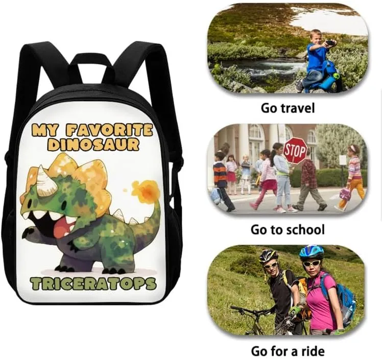 Cartoon Triceratops Watercolor Painting 3 Pcs Backpack Set for Roaring Dinosaur Back to School Bookbag Teen Boys Shoulder School Bags Insulated Lunchbox with Pencil Case