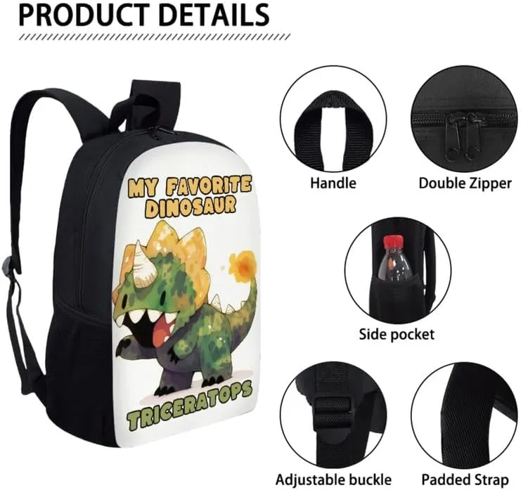Cartoon Triceratops Watercolor Painting 3 Pcs Backpack Set for Roaring Dinosaur Back to School Bookbag Teen Boys Shoulder School Bags Insulated Lunchbox with Pencil Case