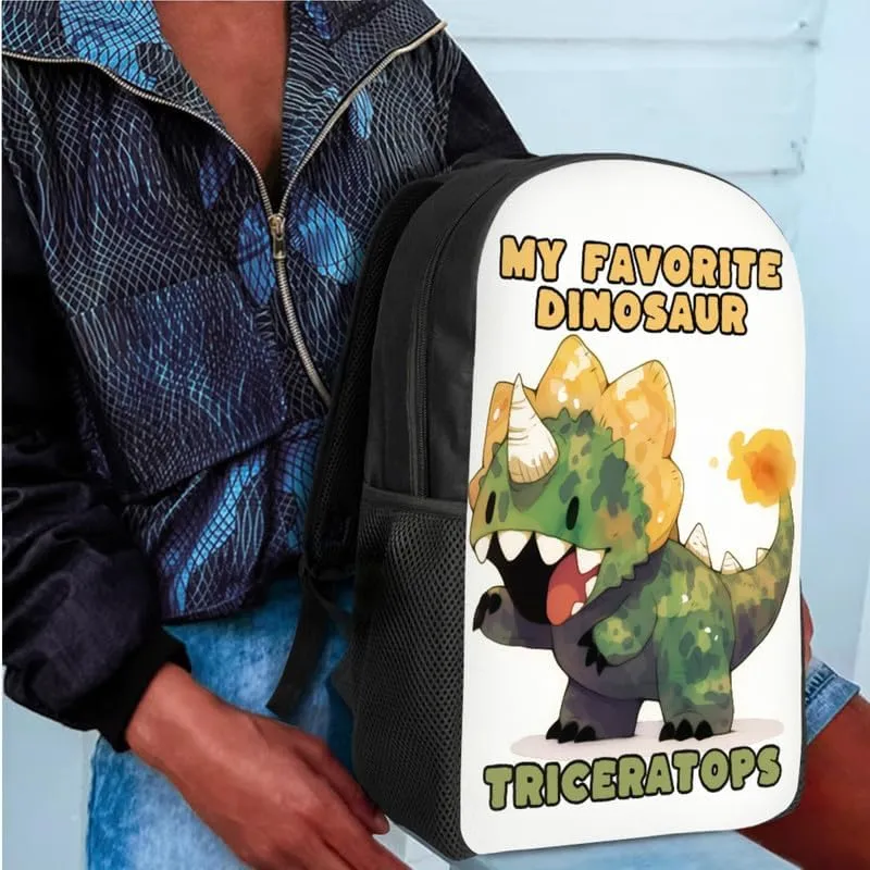 Cartoon Triceratops Watercolor Painting 3 Pcs Backpack Set for Roaring Dinosaur Back to School Bookbag Teen Boys Shoulder School Bags Insulated Lunchbox with Pencil Case