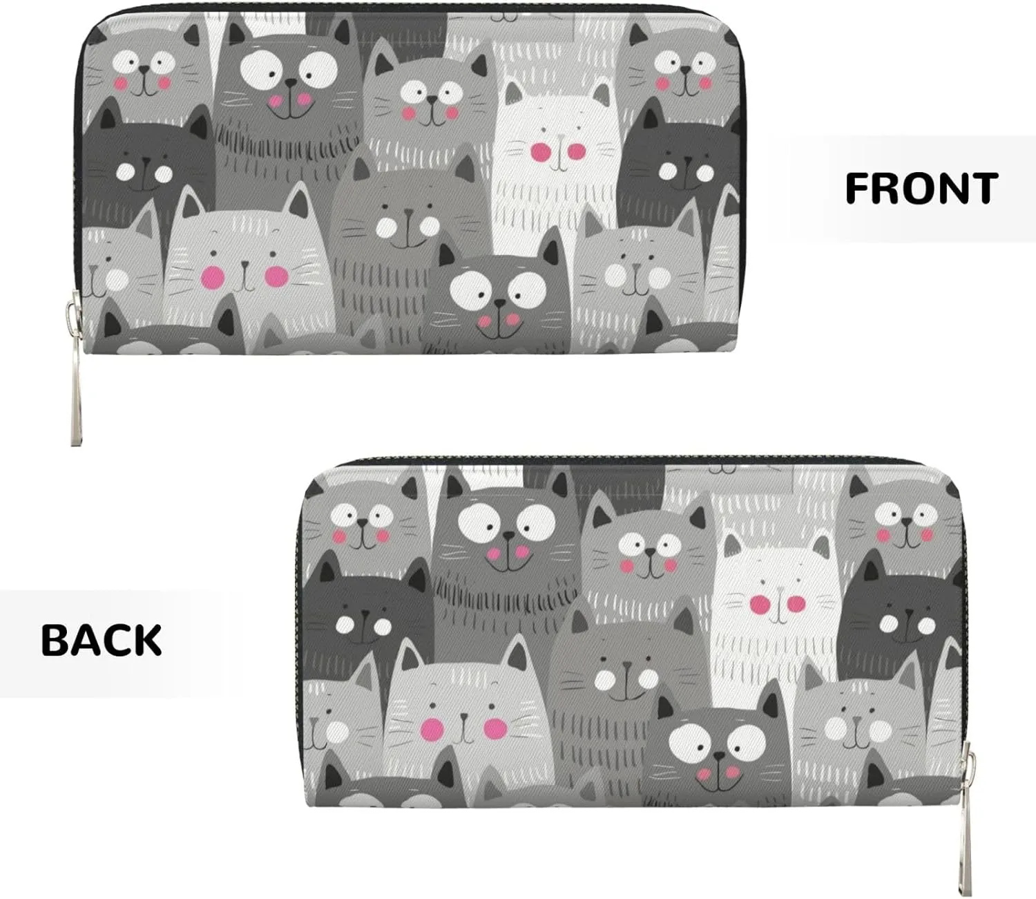 Cat Pattern Wallet for Men Women Elegant Long Clutch Zip Around Travel Leather Coin Purse Large Capacity Credit Card Holder Handbag