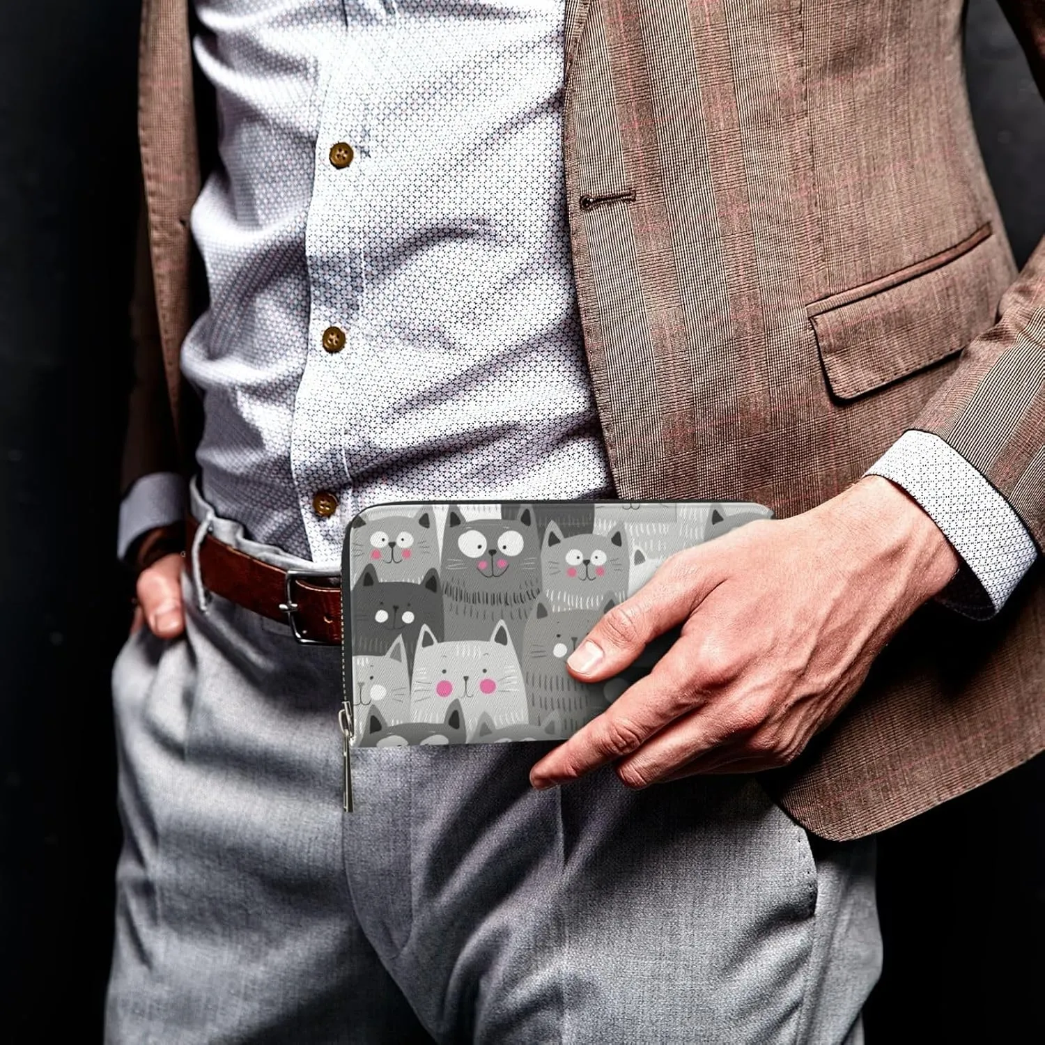 Cat Pattern Wallet for Men Women Elegant Long Clutch Zip Around Travel Leather Coin Purse Large Capacity Credit Card Holder Handbag