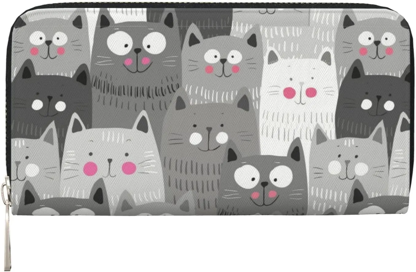 Cat Pattern Wallet for Men Women Elegant Long Clutch Zip Around Travel Leather Coin Purse Large Capacity Credit Card Holder Handbag