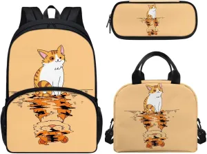 Cat School Backpack Kids Bookbag with Lunch Bag & Pencil Case School Supplies for Teen Little Children Student 3 In 1 Back to School Gift