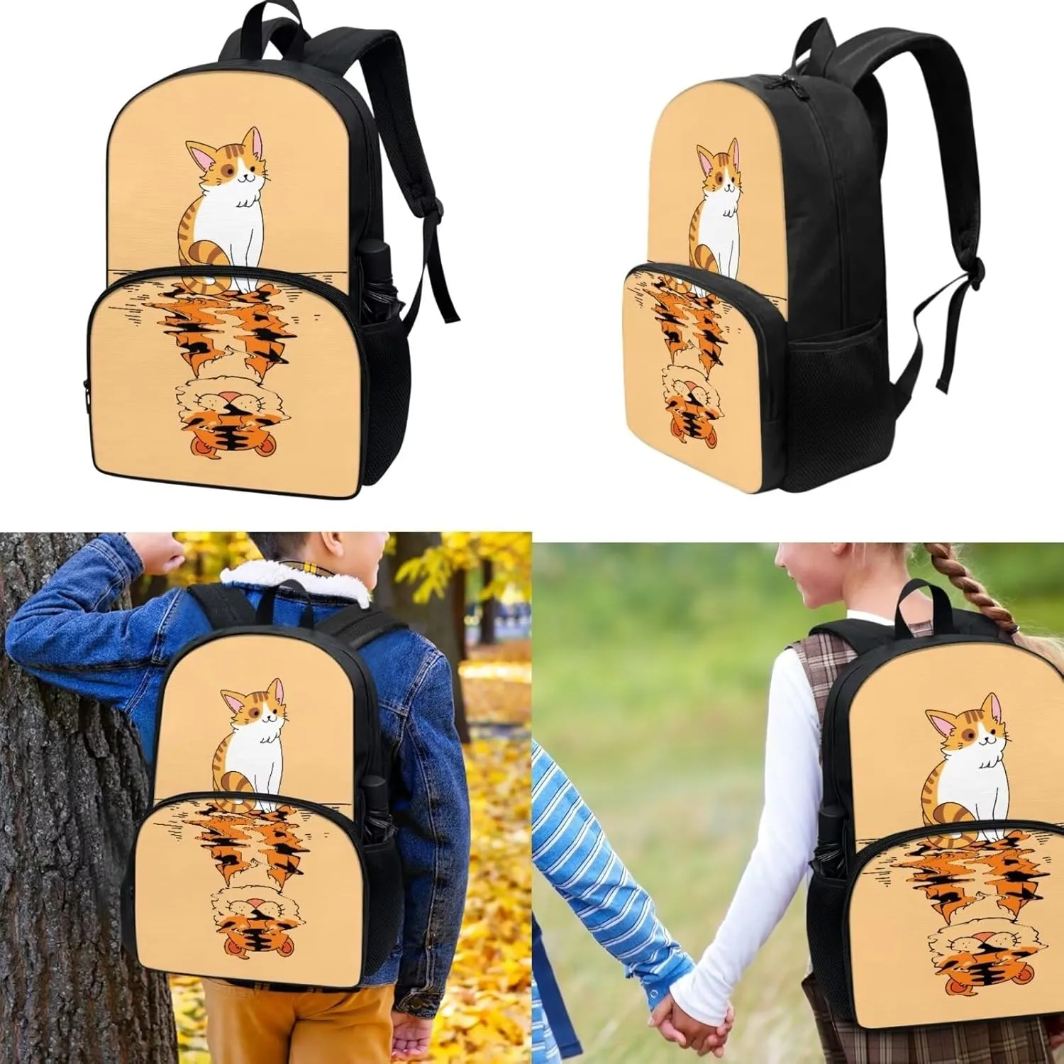 Cat School Backpack Kids Bookbag with Lunch Bag & Pencil Case School Supplies for Teen Little Children Student 3 In 1 Back to School Gift