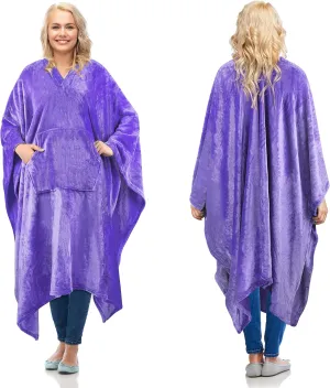 Catalonia Lavender Fleece Wearable Blanket Poncho for Adult Women Men, Travel Wrap Blanket Cape with Pocket | Warm, Soft, Cozy, Snuggly, Gift for Her, No Sleeves | All-Season