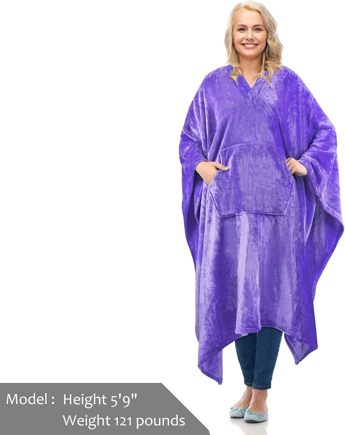 Catalonia Lavender Fleece Wearable Blanket Poncho for Adult Women Men, Travel Wrap Blanket Cape with Pocket | Warm, Soft, Cozy, Snuggly, Gift for Her, No Sleeves | All-Season