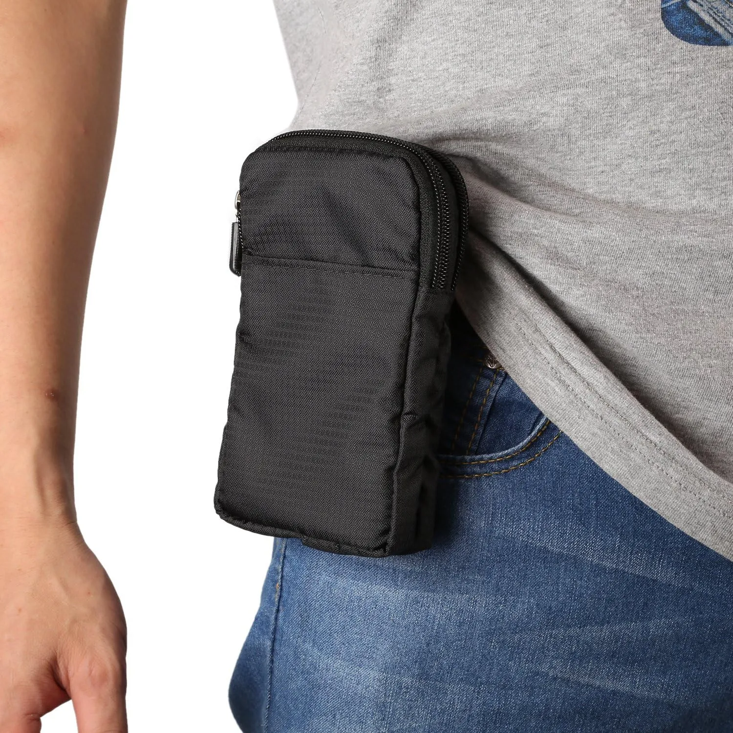 Cell Phone Belt Clip Bag Men, Cell Phone Shoulder Holster, 6.0" Outdoor Travel Vertical Phone Holster Waist Pouch Cellphone Shoulder Messenger Bag Zipper Wallet Phone Holder with Belt Loop Carabiner