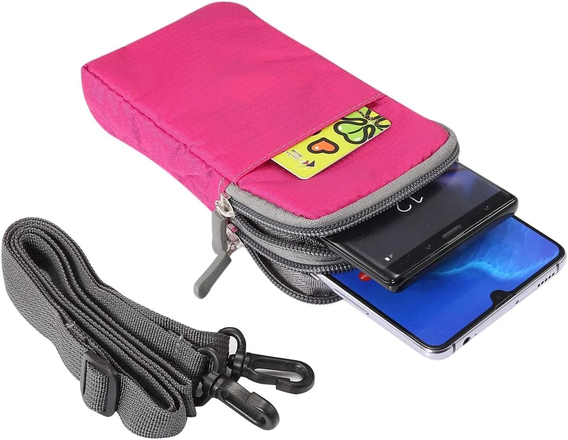 Cell Phone Belt Clip Bag Men, Cell Phone Shoulder Holster, 6.0" Outdoor Travel Vertical Phone Holster Waist Pouch Cellphone Shoulder Messenger Bag Zipper Wallet Phone Holder with Belt Loop Carabiner
