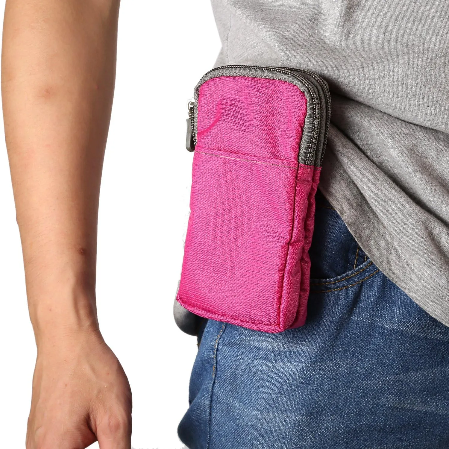 Cell Phone Belt Clip Bag Men, Cell Phone Shoulder Holster, 6.0" Outdoor Travel Vertical Phone Holster Waist Pouch Cellphone Shoulder Messenger Bag Zipper Wallet Phone Holder with Belt Loop Carabiner