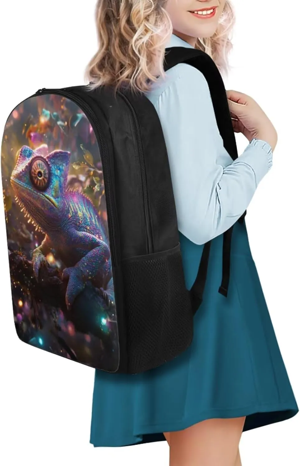 Chameleon 4PCS Boys Backpack for School Kids Backpack for Boys with Lunch Bag Pencil Case Bottle Bag Kids Bookbag Teen Girl Backpacks for Elementary Middle High School