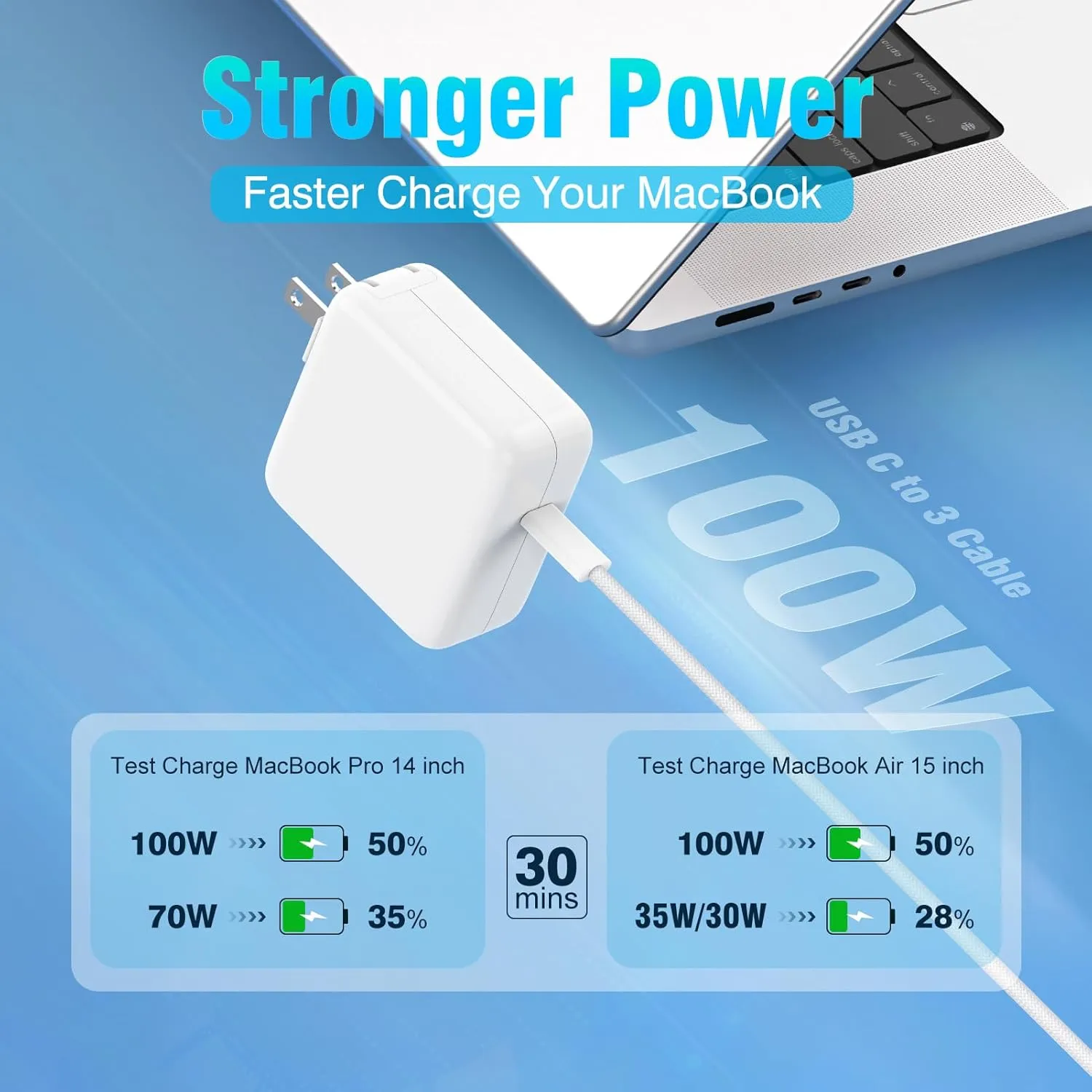 Charger for MacBook Pro 14 16 inch MacBook Air 13 15 inch 2025 2024 2023 2022 2021 M4 M3 M2 M1 Mac, Super Compact Power Adapter, 6.6FT USB C to Powerful Magnetic 3 Braided Cable LED, Original Quality