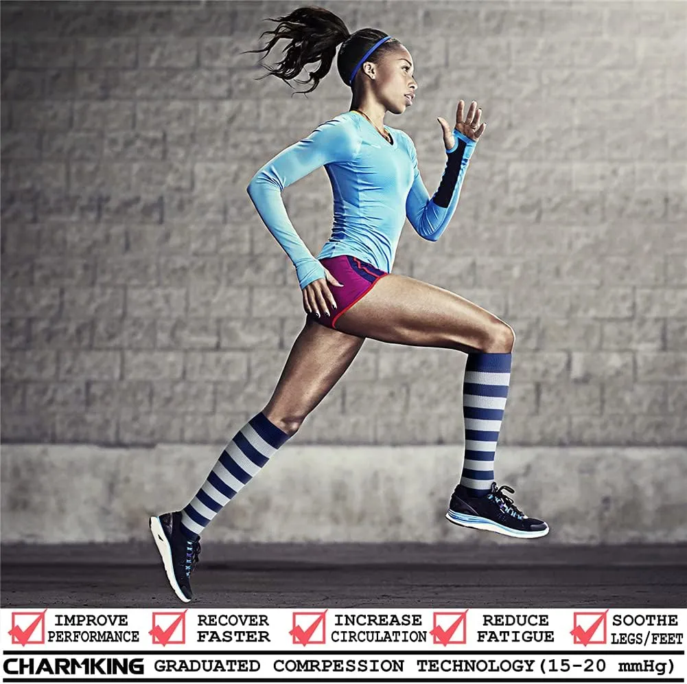 CHARMKING 6 Pairs-Compression Socks for Women & Men Circulation Best Support for Nurses, Running, Athletic,Flight Travel
