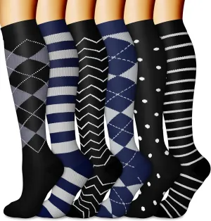 CHARMKING 6 Pairs-Compression Socks for Women & Men Circulation Best Support for Nurses, Running, Athletic,Flight Travel