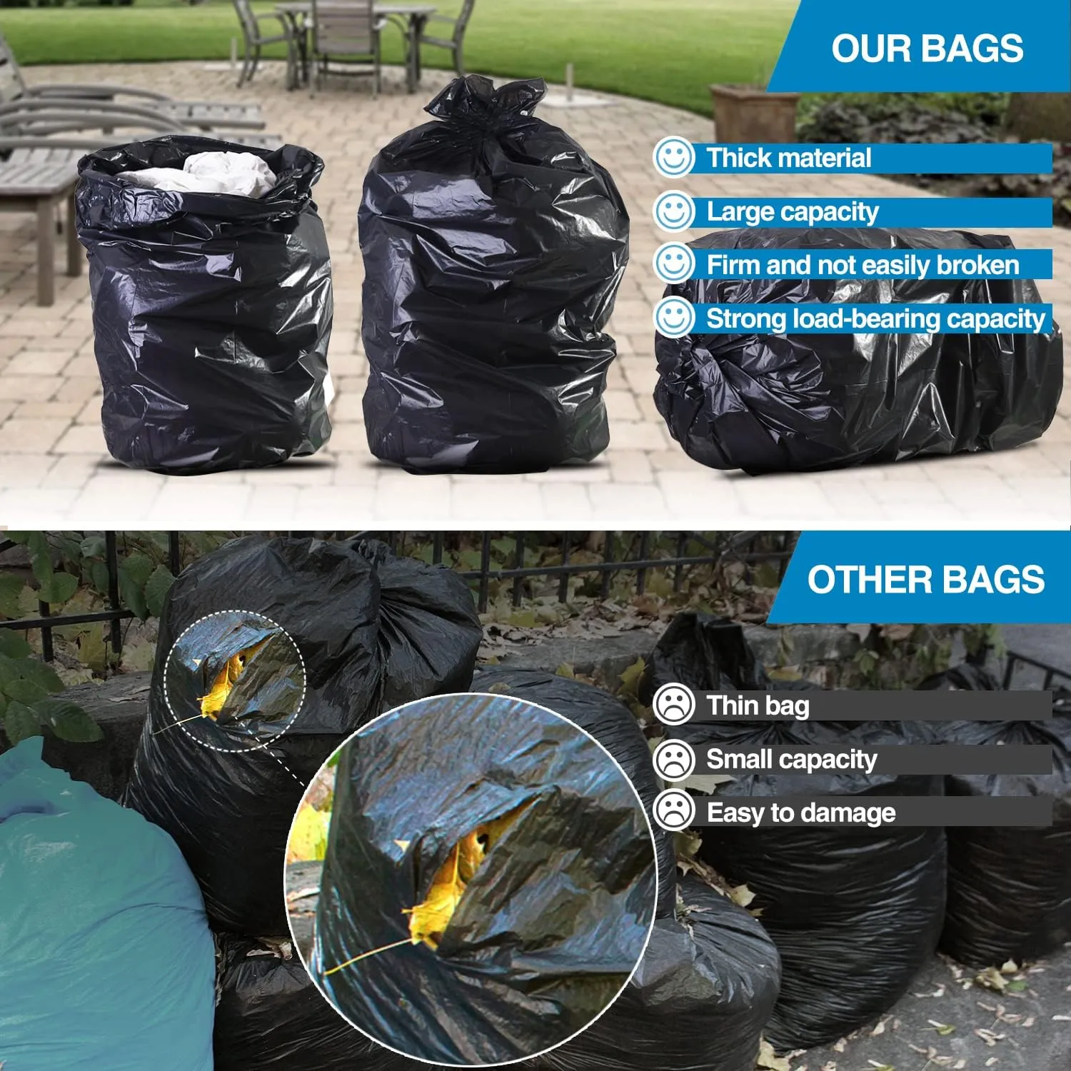 Charmount 55 Gallon Trash Bags,1.5 Mil-37"x 56" W/Ties Black Large Heavy Duty Garbage Bags for Outdoor, Yard Work, Lawn & Leaf Bags 30 Count