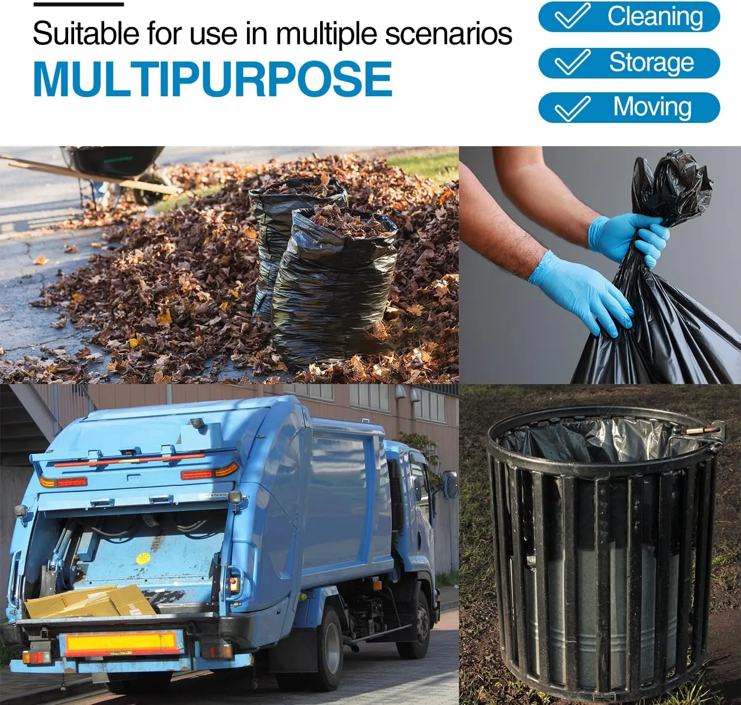 Charmount 55 Gallon Trash Bags,1.5 Mil-37"x 56" W/Ties Black Large Heavy Duty Garbage Bags for Outdoor, Yard Work, Lawn & Leaf Bags 30 Count
