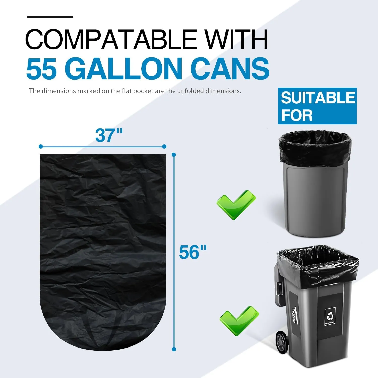 Charmount 55 Gallon Trash Bags,1.5 Mil-37"x 56" W/Ties Black Large Heavy Duty Garbage Bags for Outdoor, Yard Work, Lawn & Leaf Bags 30 Count