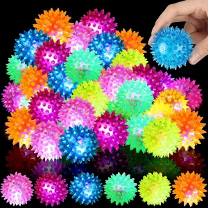 Charniol 100 Pack Light up Spike Rubber LED Spiky Ball Strobe Flashing Sensory Toy Bouncy Flash Stress Ball for Adults, Teens, 2.17 Inch