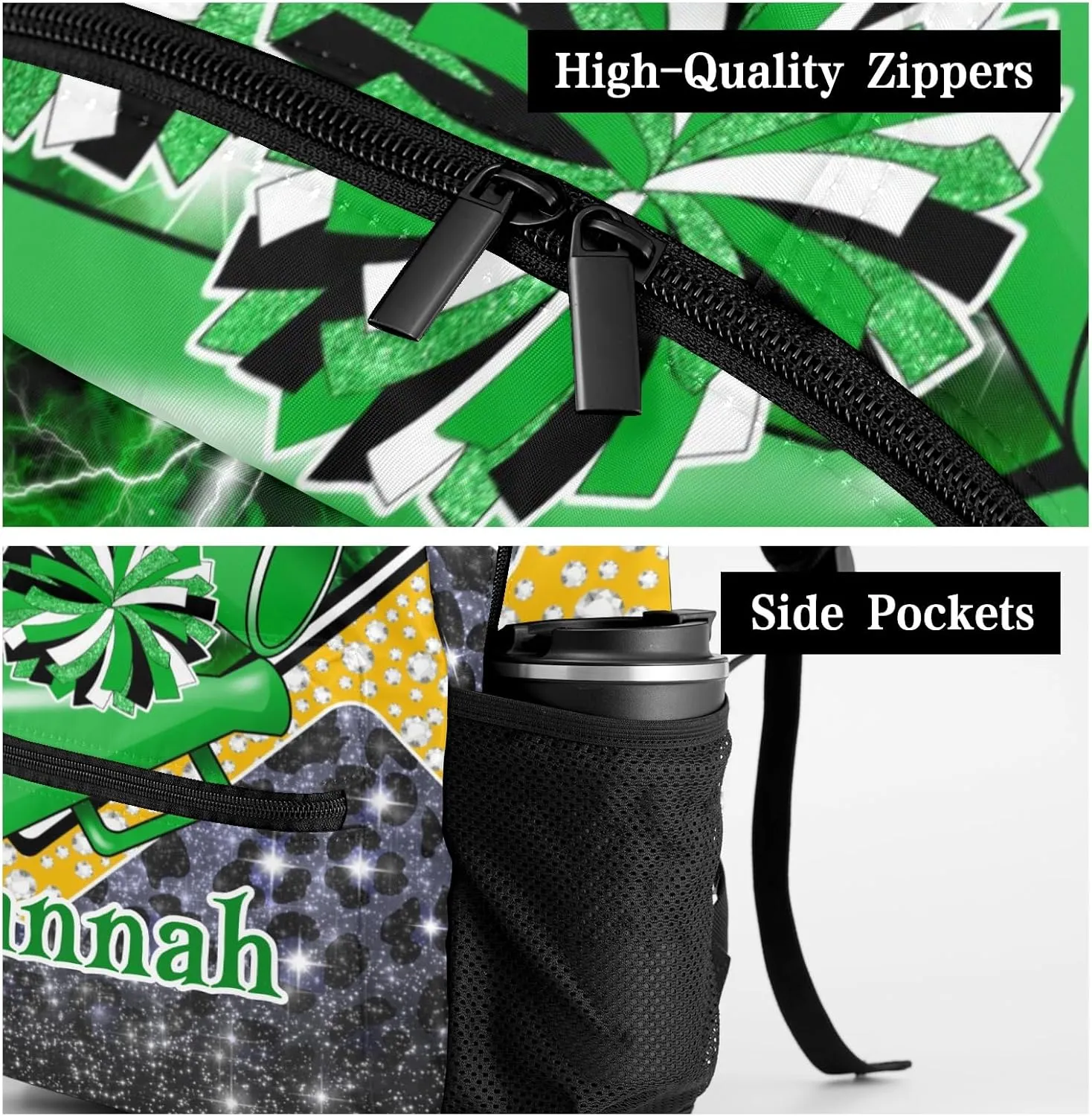 Cheer Backpack Cheerleader Bags Personalized Shoulders Bags for Women Men Gift(Green Black Gold)