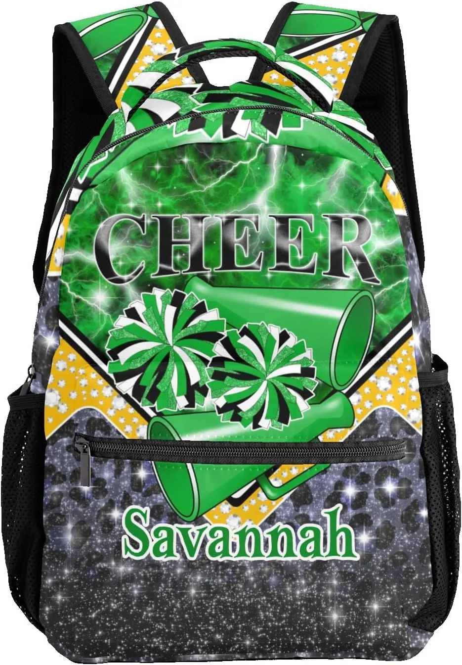 Cheer Backpack Cheerleader Bags Personalized Shoulders Bags for Women Men Gift(Green Black Gold)