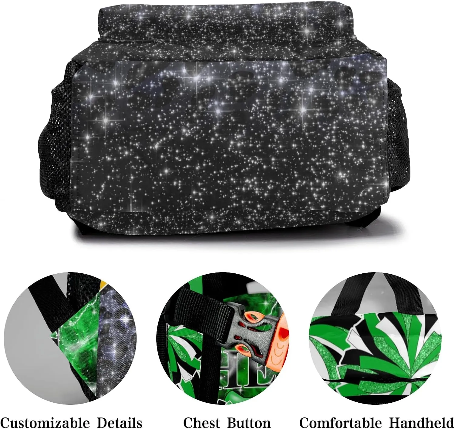 Cheer Backpack Cheerleader Bags Personalized Shoulders Bags for Women Men Gift(Green Black Gold)