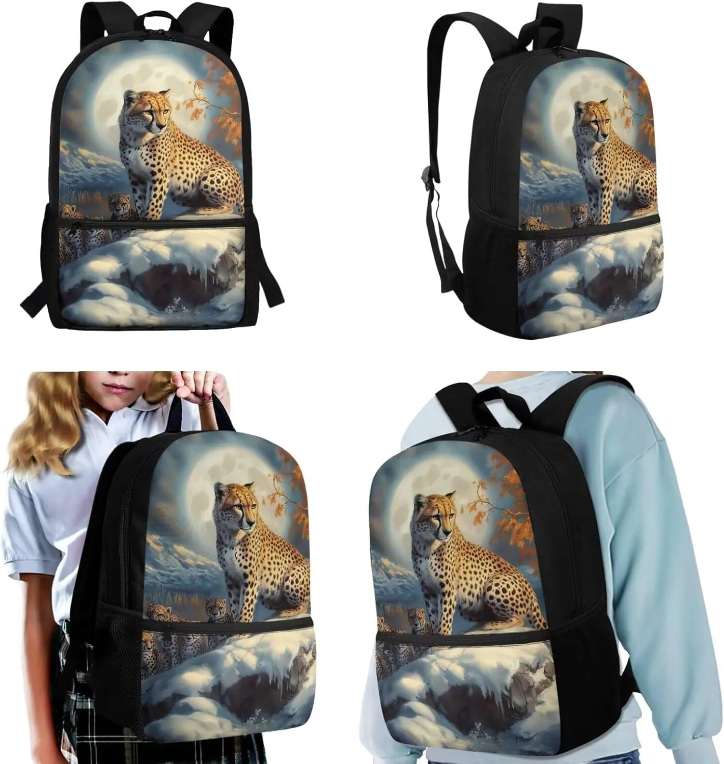 Cheetah Backpack and Lunch Box Set Boys 4-6/6-8/8-10 Leopard Preschool Bookbags for 2nd Grade Girls with Lunchbox Set Toddler Kids Elementary Book Bags Lunchbox Pencil Case Back Pack