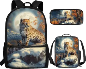 Cheetah Backpack and Lunch Box Set Boys 4-6/6-8/8-10 Leopard Preschool Bookbags for 2nd Grade Girls with Lunchbox Set Toddler Kids Elementary Book Bags Lunchbox Pencil Case Back Pack
