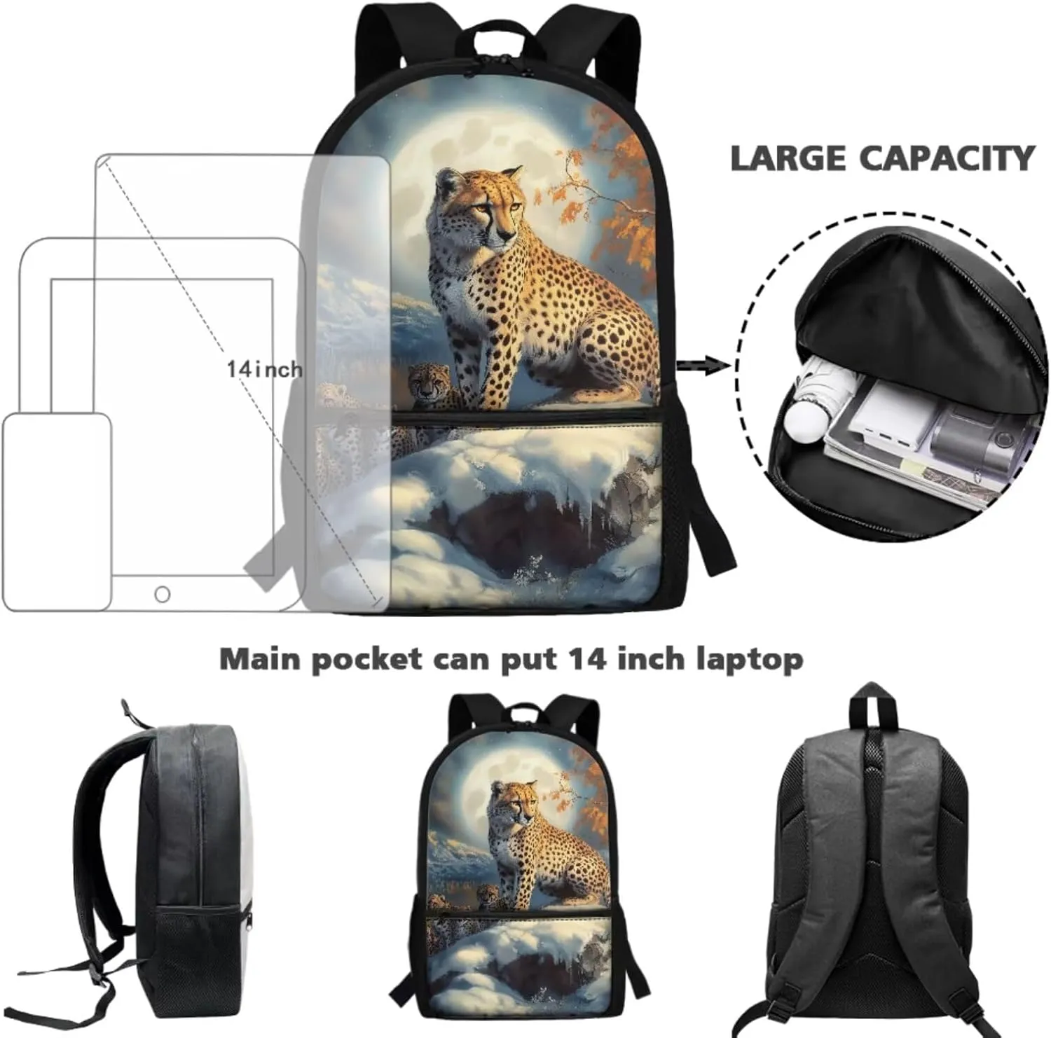 Cheetah Backpack and Lunch Box Set Boys 4-6/6-8/8-10 Leopard Preschool Bookbags for 2nd Grade Girls with Lunchbox Set Toddler Kids Elementary Book Bags Lunchbox Pencil Case Back Pack