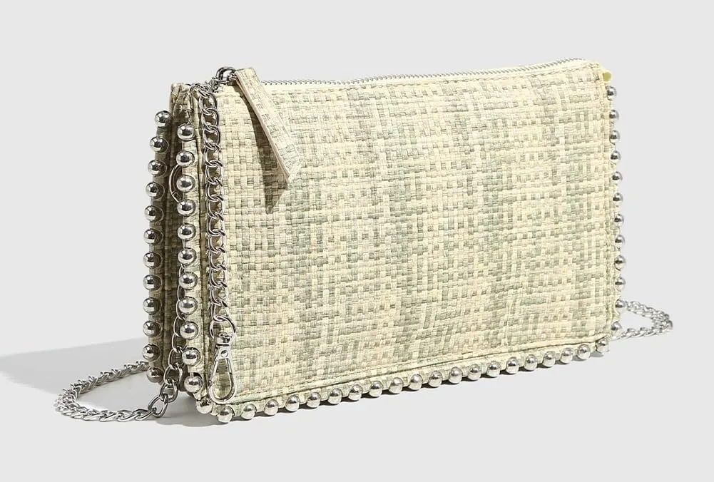 Chic Woven Bead Square Bag - Trendy Shoulder/Crossbody/Handheld Purse for Women with Chain Strap. Stylish & Versatile