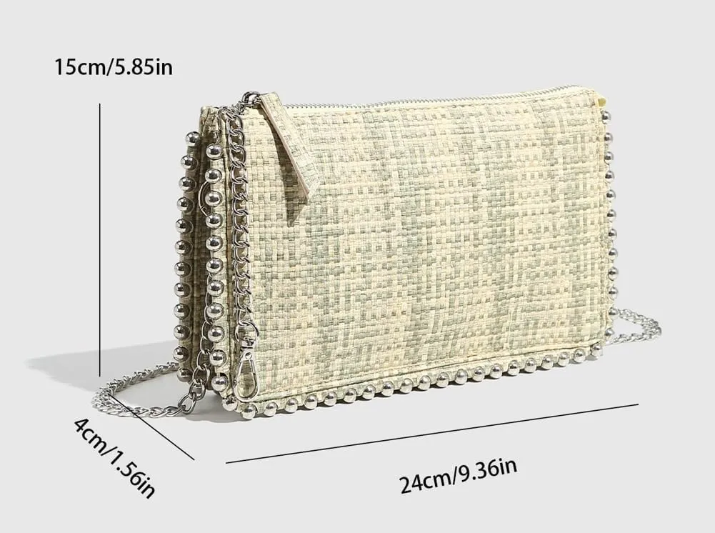 Chic Woven Bead Square Bag - Trendy Shoulder/Crossbody/Handheld Purse for Women with Chain Strap. Stylish & Versatile