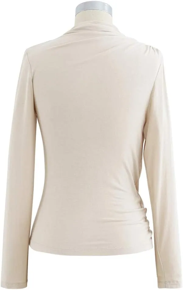 CHICWISH Women's Mock Neck Ruched Long Sleeves Knit Top