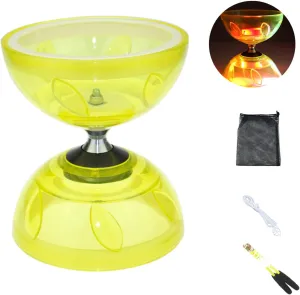 Chinese Diabolo Yoyo Set - Triple Bearing LED Diabolo Yo-yos Juggling Toys with Diablo Sticks, String & Net Bag, Easier Start/Faster/Stable & Lasts Longer (Yellow)