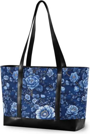 Chinese Elaborate-style Painting Rattle Blue modern computer bags for women with zipper for Pool Gym Grocery Travel with bolsa para laptop